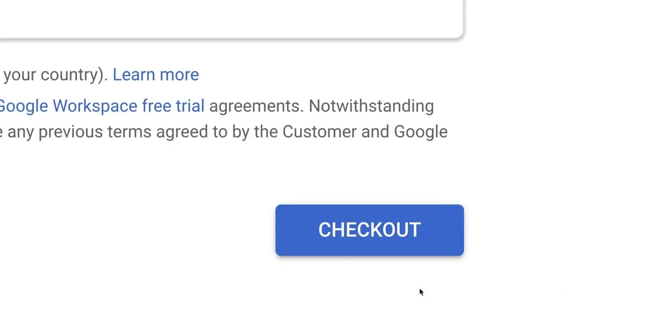 The final checkout screen for the plan change, referencing the Workspace agreement terms with a Checkout button to confirm the switch to annual billing.