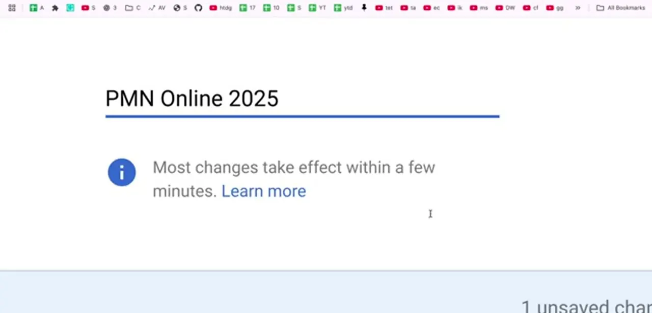 The organization name open for editing, with Google's note that most changes take effect within a few minutes and an unsaved-changes prompt waiting below.