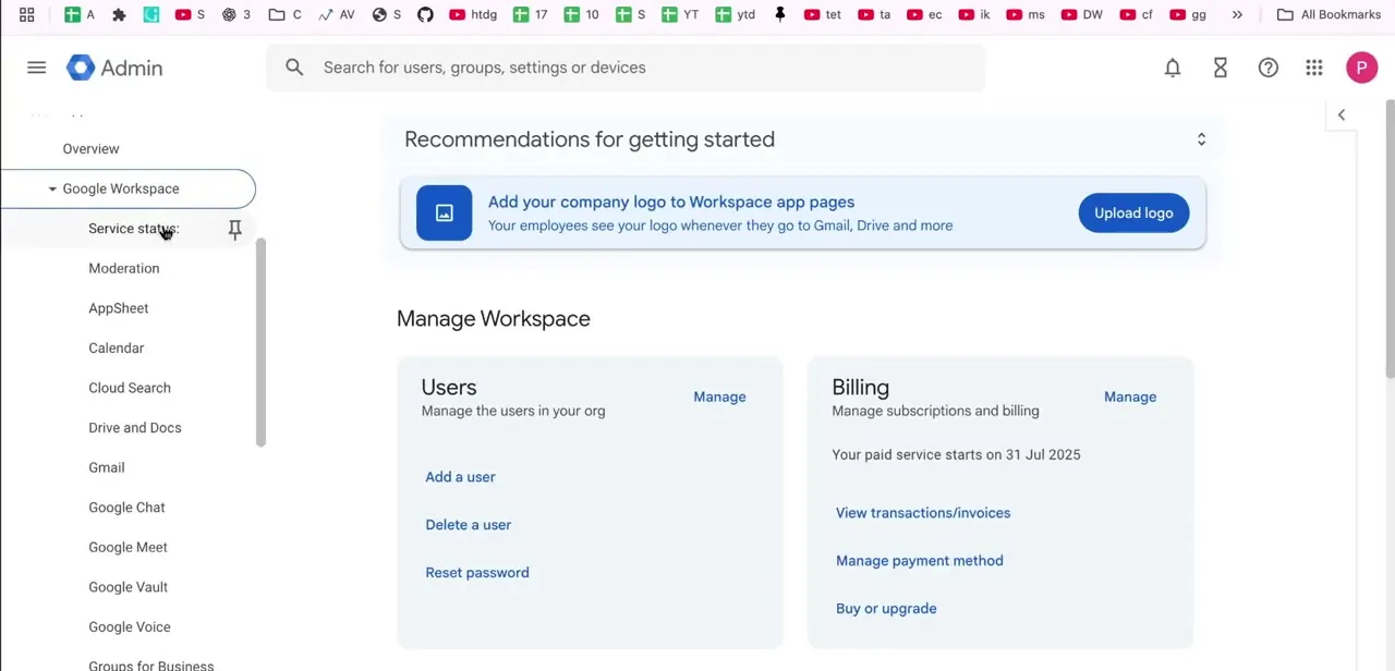 The Google Workspace app list in the left menu, with Drive and Docs highlighted — the settings page you need is one click away.