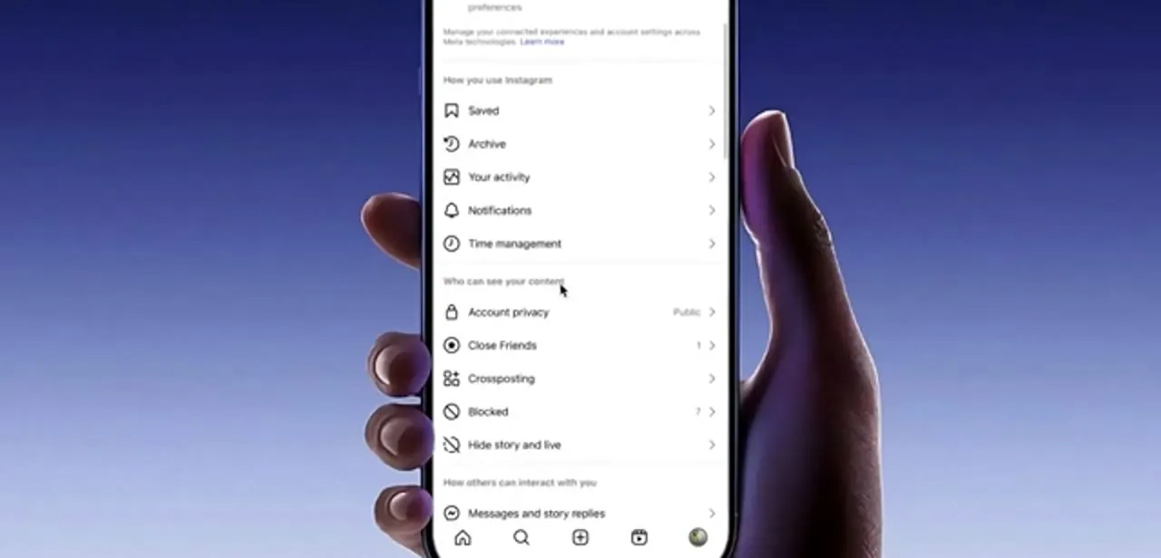 Settings and privacy, with Messages and story replies at the start of the "How others can interact with you" group.