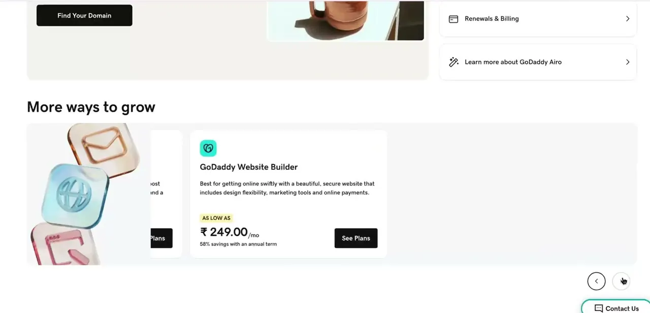 The Website Builder pricing card, showing a starting monthly price with a discount noted for an annual commitment.
