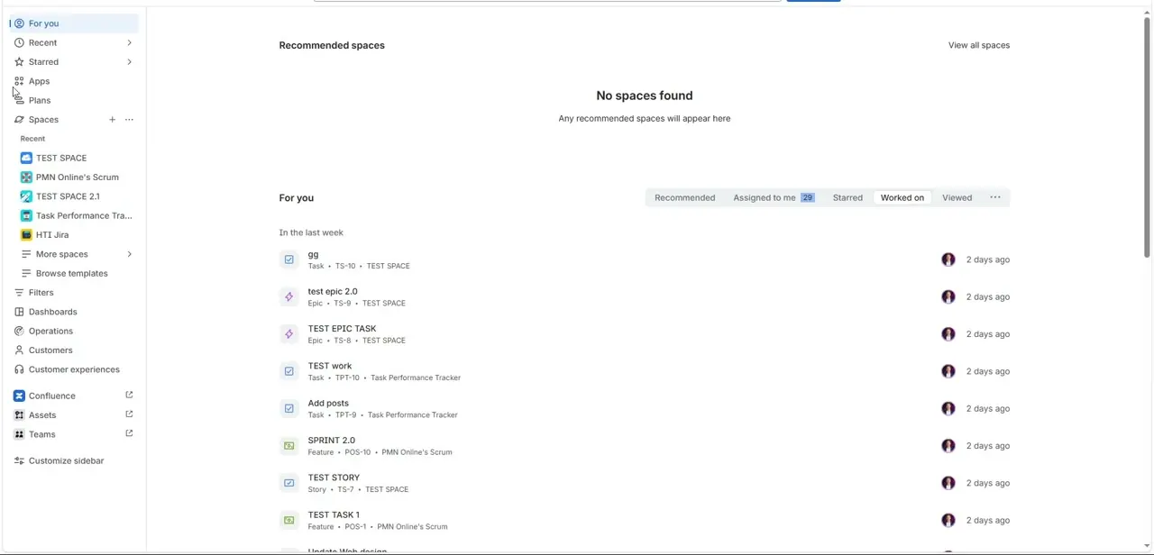 Jira's "For you" home screen, open in the browser tab during the connection handoff from ClickUp's Apps setup.