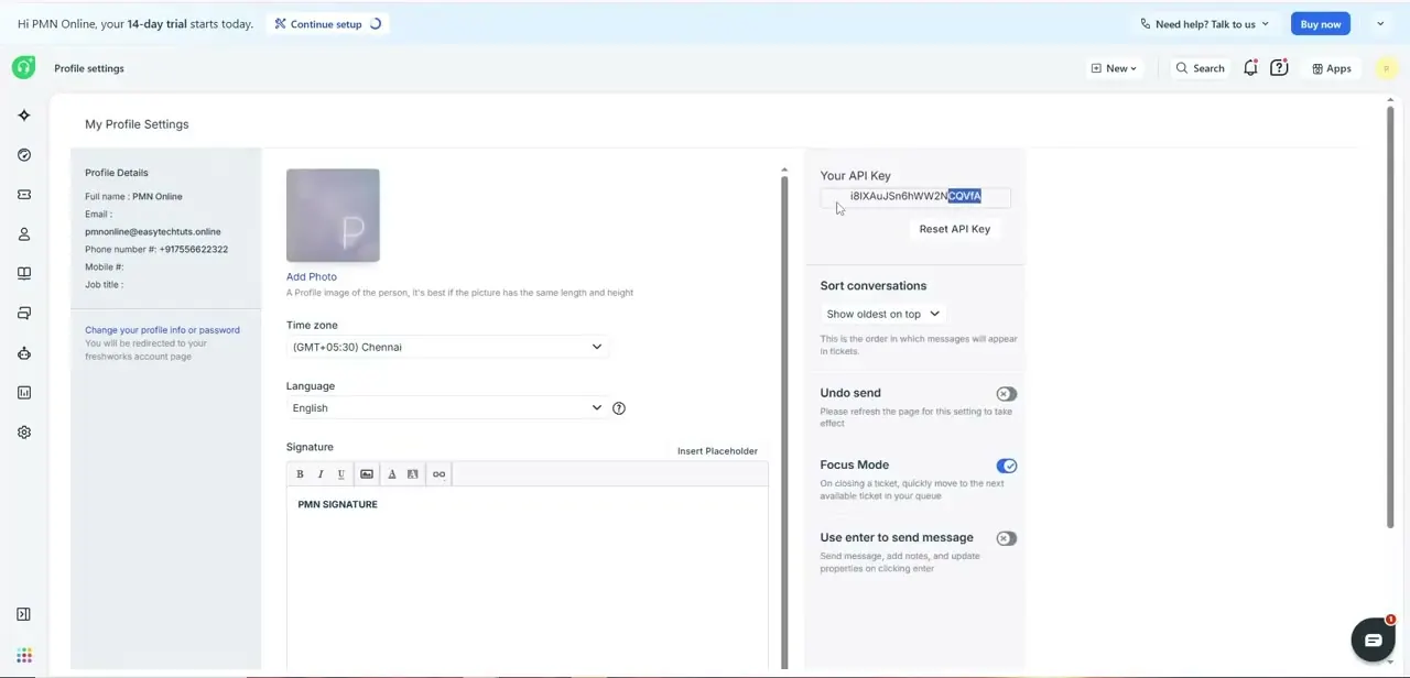The top of the profile page with Your API Key displayed next to Profile Details, and a Reset API Key button underneath it.