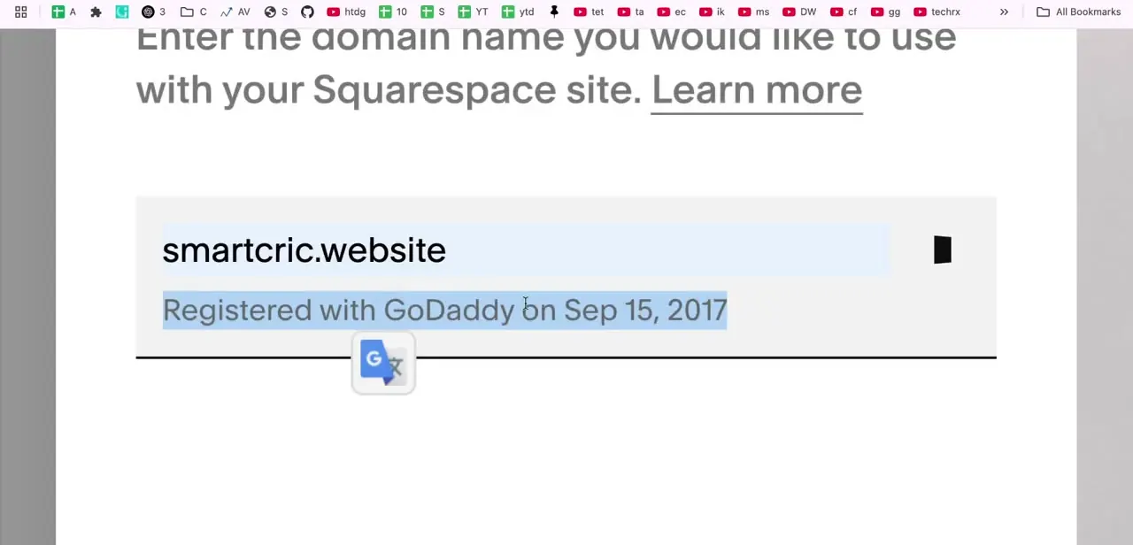 A domain listed in GoDaddy's account, showing its registration details. Confirm this is the correct domain before starting the connection.
