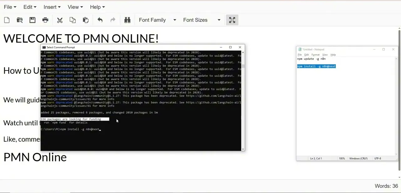 The completed install, with npm's summary line reporting the packages added, removed, and changed.