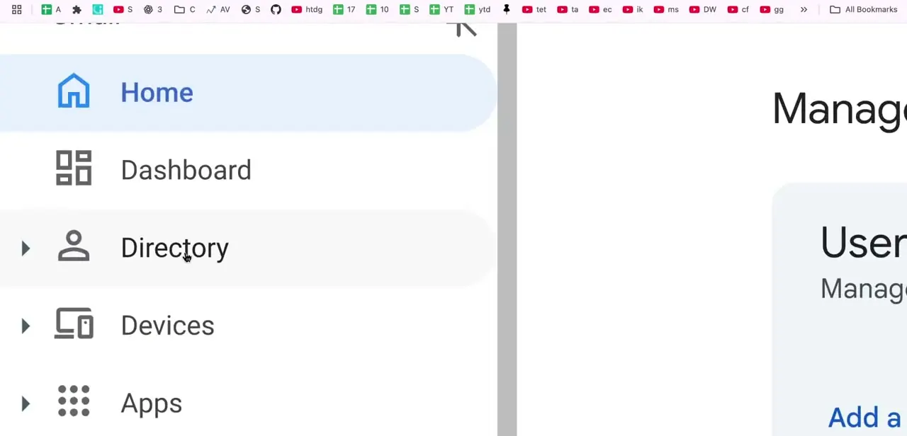 The Admin console sidebar with Directory expanded on the way to Users.