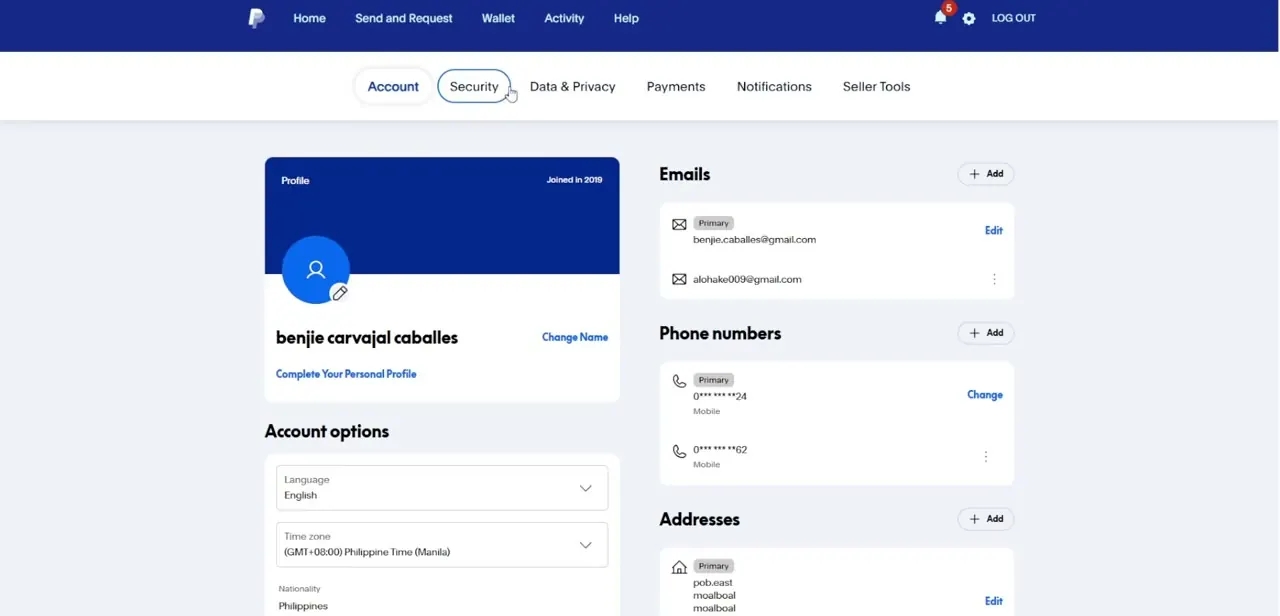 The Security tab in account settings, the place to reset a password or review recent login activity after repeated failed sign-in attempts.