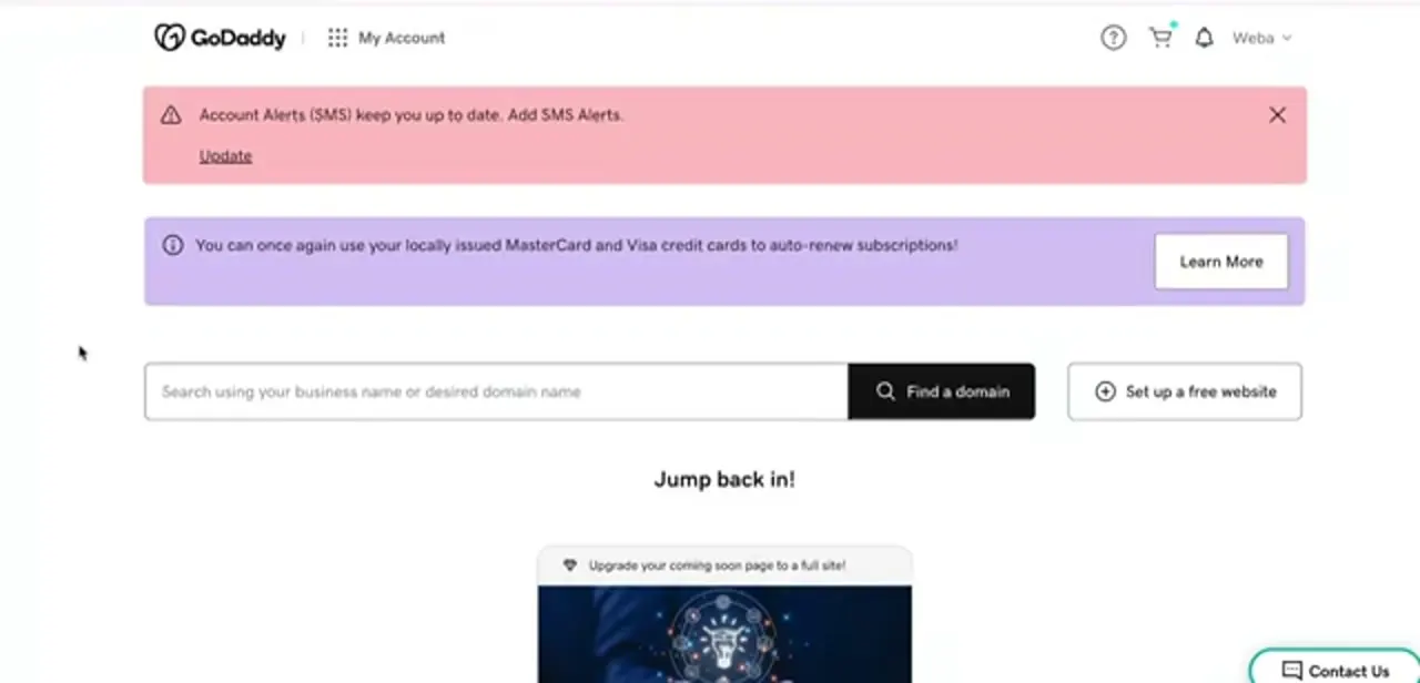 The My Account dashboard after sign-in, with the account menu in the top-right corner where profile and preference settings are reached.