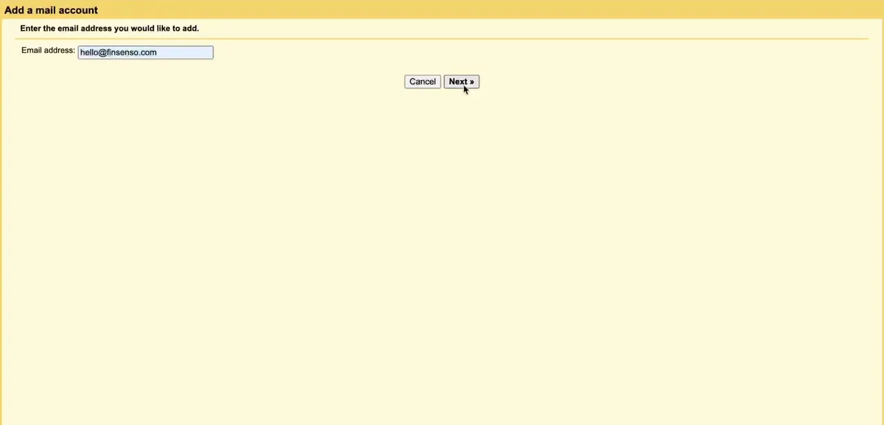 Gmail's "Add a mail account" popup, asking for the exact Namecheap email address before moving to server settings.