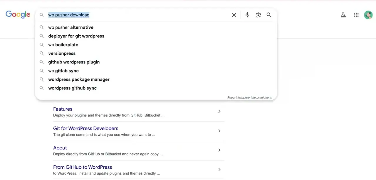 Searching for a GitHub deployment plugin. Tools like this sit outside the standard WordPress.org plugin directory, so you install them from the developer's own site.