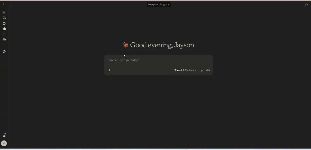 Claude's home screen. The GitHub connection isn't started from here — it's tucked inside Settings, under Connectors.
