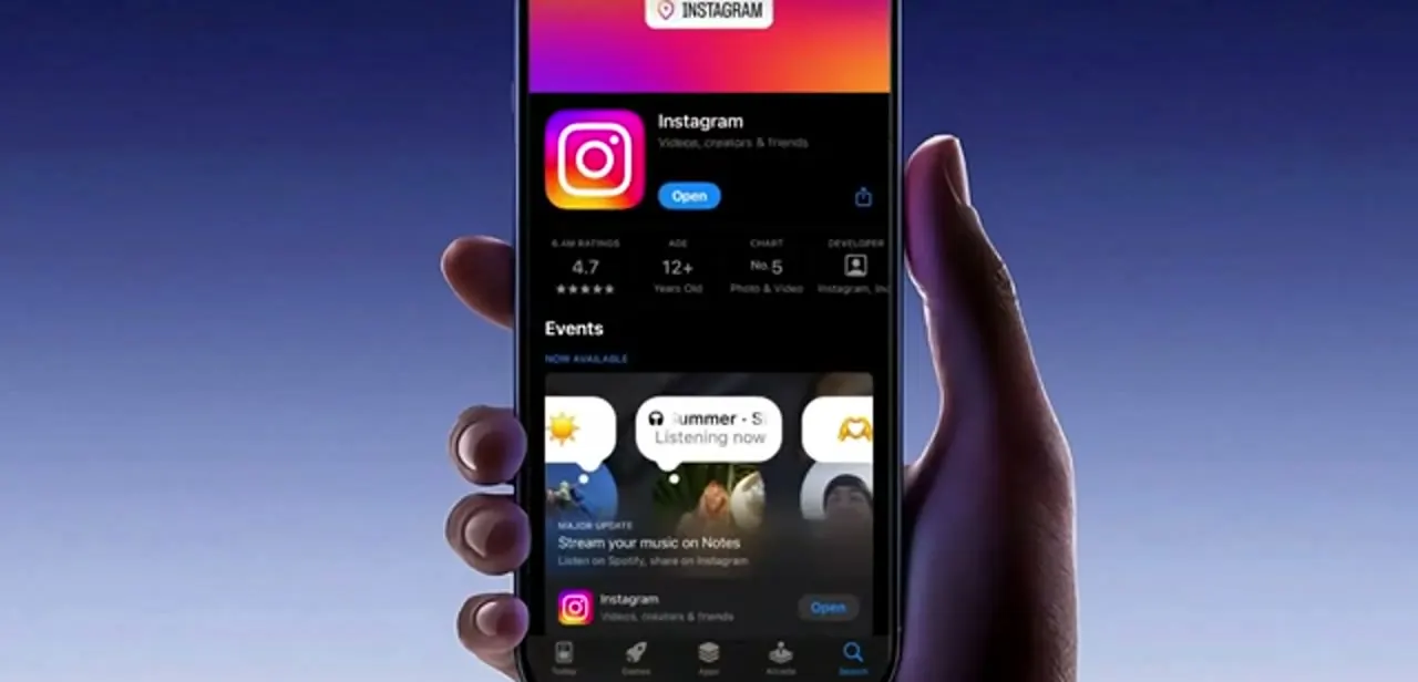 The Instagram listing in the App Store showing Open, which means the installed version is already up to date.