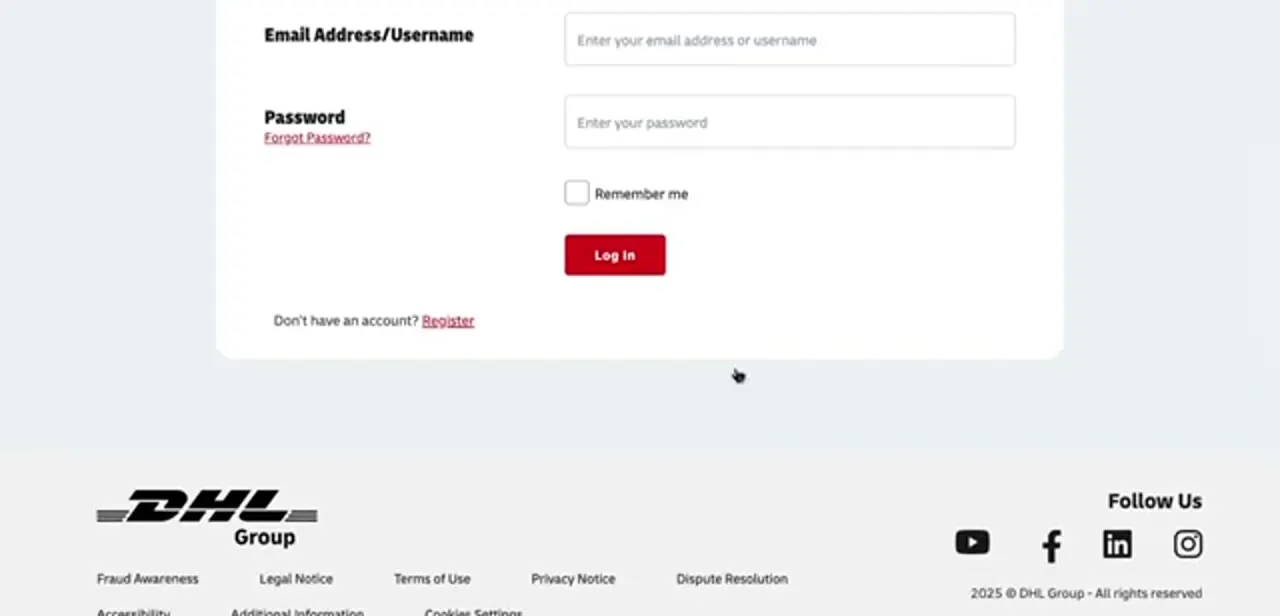 DHL's sign-in step during setup, where the app is authorised against your Express account.