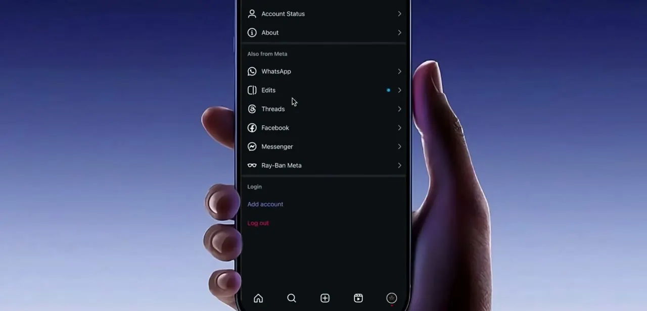 The foot of Instagram's settings menu, where Log out sits below Add account.