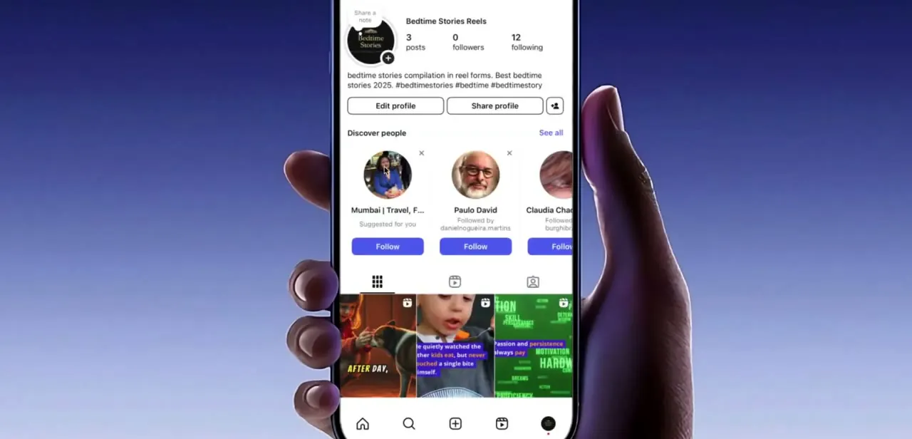 A Professional account profile page showing 3 posts and 0 followers, the low-activity pattern that feeds Instagram's established presence check.
