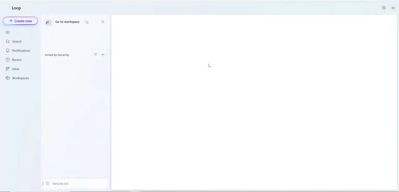 A workspace sidebar with the page list under "Sorted by hierarchy" and the Recycle bin link visible at the very bottom.