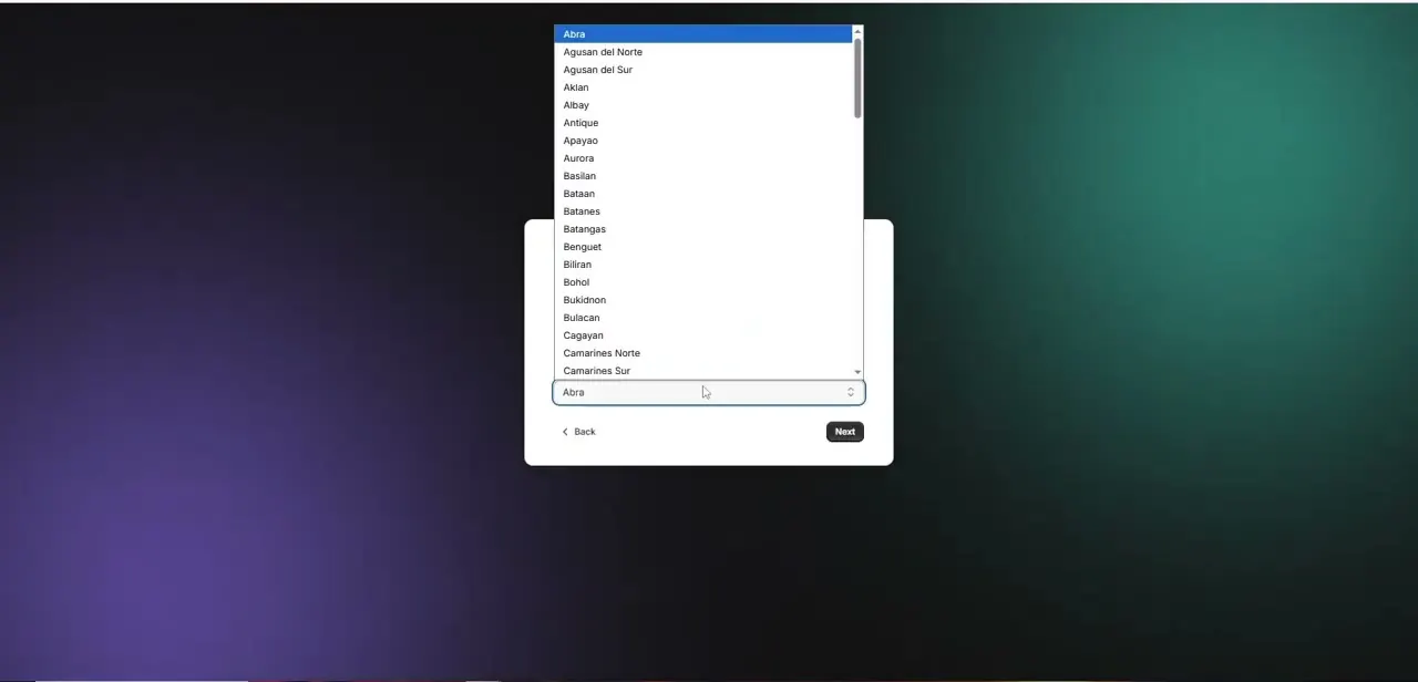 A regional selector during store setup — part of configuring the test store you'll actually build and preview your theme against before it goes anywhere near a buyer.