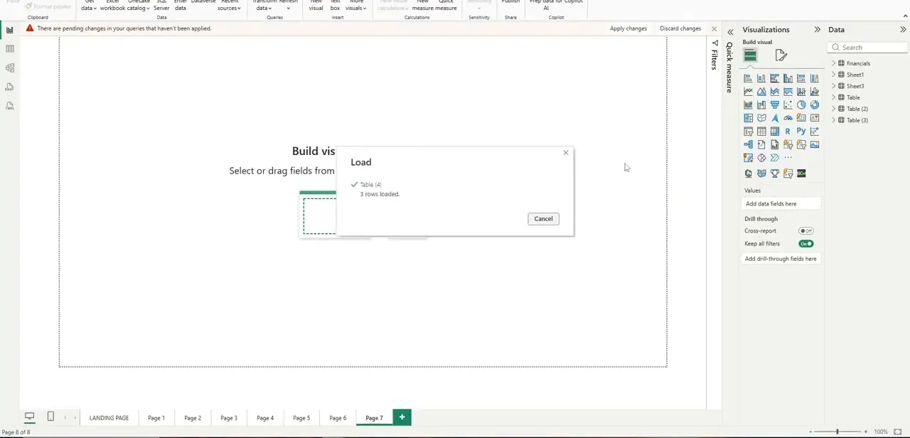 The Load confirmation dialog after entering data manually, confirming the table loaded with the expected number of rows.